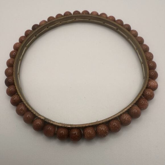 Vintage Goldstone Bracelet Brooch Leaf Bug Bangle 7” - Picture 6 of 9